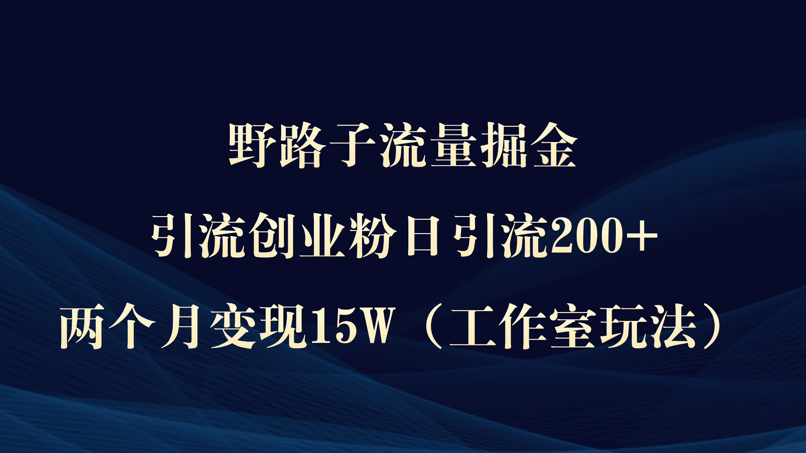 （9513期）野路子流量掘金，引流创业粉日引流200+，两个月变现15W（工作室玩法））