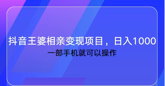 抖音王婆相亲变现私域项目，日入1000+ 一部手机就可操作
