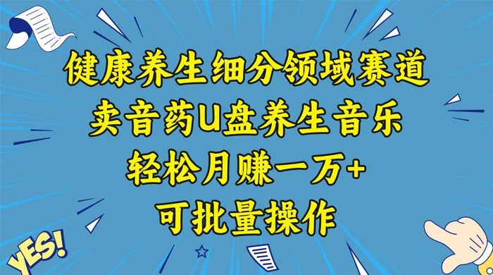 健康养生细分领域赛道，卖音药U盘养生音乐，轻松月赚一万+，可批量操作