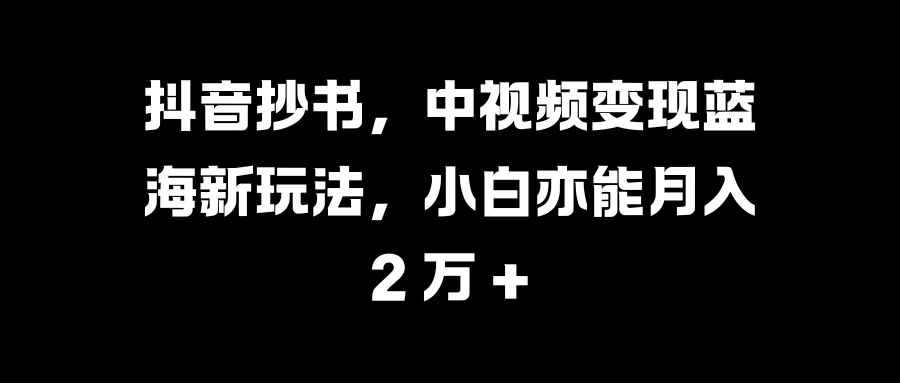 抖音抄书，中视频变现蓝海新玩法，小白亦能月入 2 万 +-资源之家