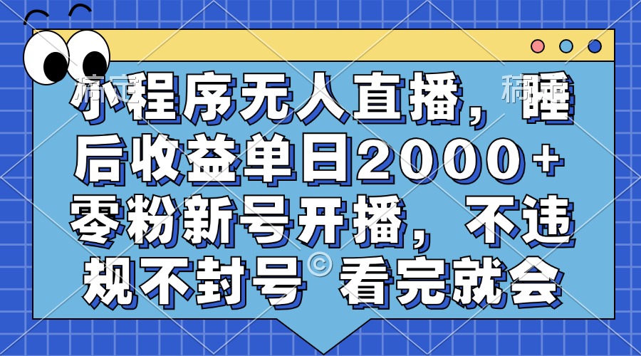 小程序无人直播，睡后收益单日2000+ 零粉新号开播，不违规不封号 看完就会-资源之家