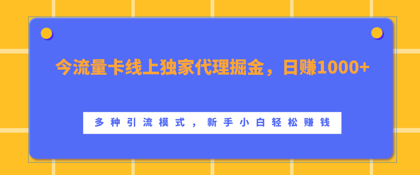 流量卡线上独家代理掘金,日赚1000+ ,多种引流模式,新手小白轻松赚钱-资源之家 流量卡线上独家代理掘金,日赚1000+ ,多种引流模式,新手小白轻松赚钱-资源之家