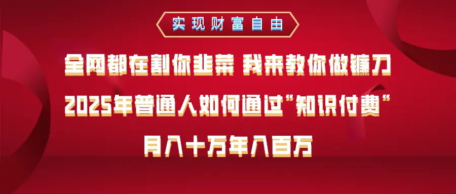 全网都在割你韭菜 我来教你做镰刀，2025年普通人如何通过知识付费，月入十万年入百万–实现财富自由