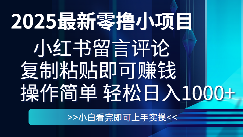 最新零撸小项目，小红书留言评论，复制粘贴即可赚钱，一条0.5，一天1000+