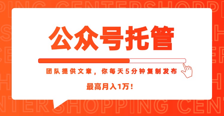 【公众号托管 】我提供文章，你每天５分钟复制发布，最高月入1W