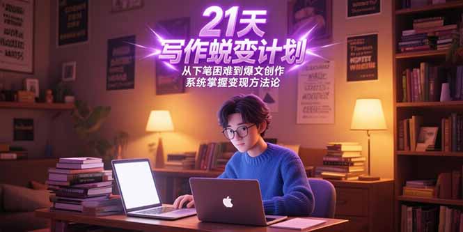 21天写作蜕变计划，从下笔困难到爆文创作，系统掌握变现方法论