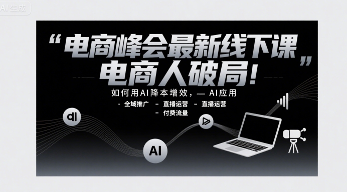 电商峰会最新线下课，电商人破局，如何用AI降本增效，AI应用-全域推广-直播运营-付费流量