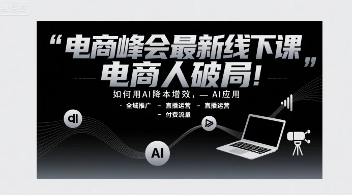 【精】电商峰会最新线下课，电商人破局，如何用AI降本增效，AI应用-全域推广-直播运营-付费流量