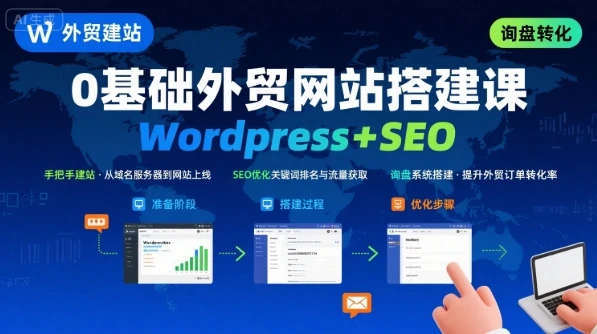 【精】WordPress外贸建站+SEO优化课程，手把手教你从0到1搭建可获得询盘的外贸网站