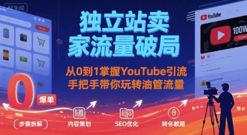 【精】独立站卖家流量破局：从0到1掌握YouTube引流，手把手带你玩转油管流量