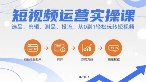 【精】短视频运营实操课，选品、剪辑、测品、投流，从0到1轻松玩转短视频