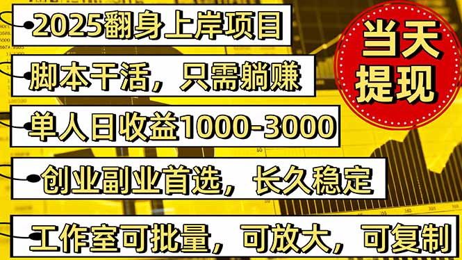 稳定八年美金掘金2.0脚本干活，只需躺赚。单人日收益1000-3000可批量、…