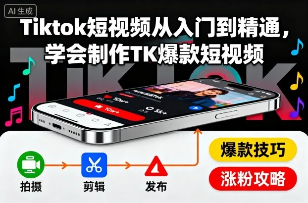 【精】Tiktok短视频从入门到精通，学会制作TK爆款短视频