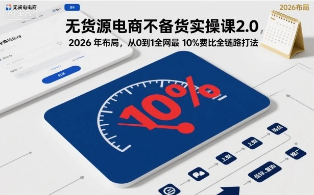 【精】无货源电商不备货实操课2.0，2026年布局，从0到1全网最低10%费比全链路打法【更新中】