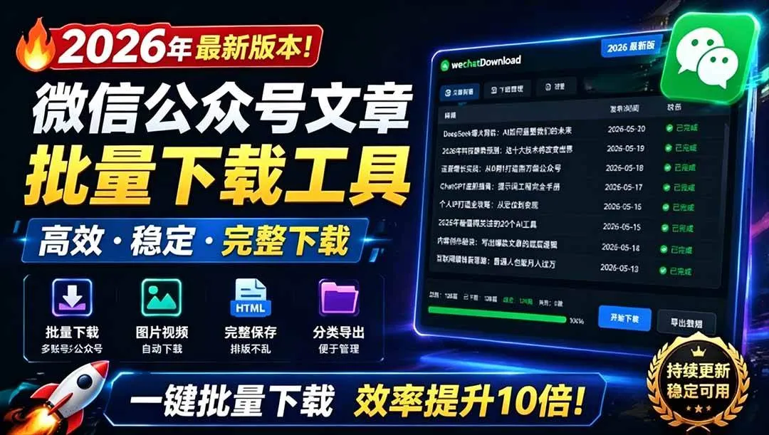 （19106期）2026年最新版本！微信公众号文章批量下载工具，Github开源免费，支持公众号视频、音频、图片一键下载-资源之家