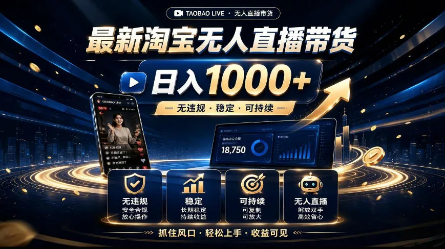 2026最新淘宝无人直播带货，日入1k+，无违规·稳定·可持续，抓住风口，轻松上手，收益可见【揭秘】