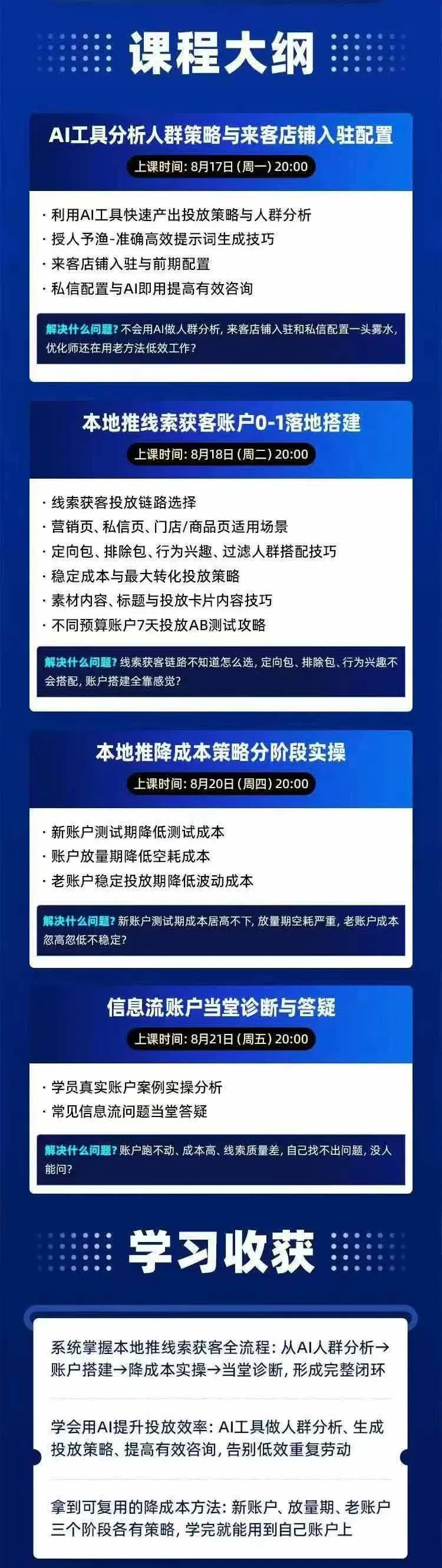 2026巨量AD本地推线索获客全流程实战课-33期：AI人群分析、账户搭建、7天测试、分阶段降本与投放优化-资源之家