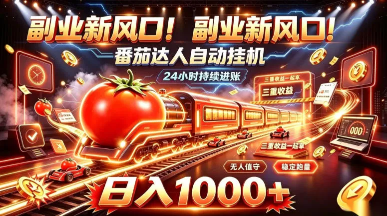 副业新风口！番茄达人自动挂G，24小时持续进账，三重收益一起拿，日入1000+【揭秘】