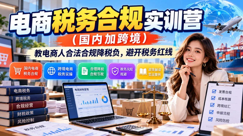 【精】电商税务合规实训营（国内加跨境），教电商人合法合规降税负，避开税务红线