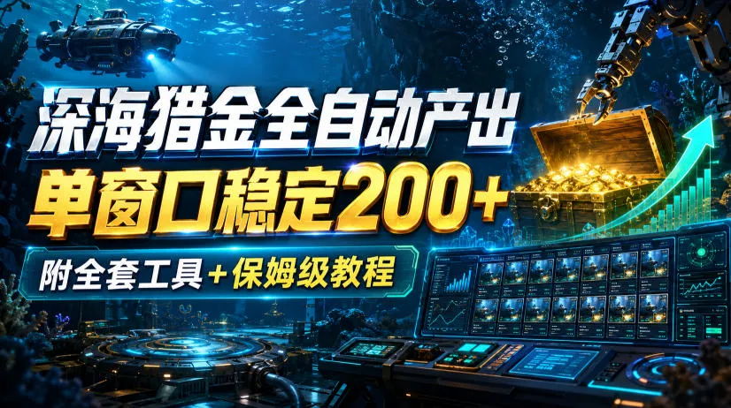 深海猎金全自动产出,单窗口稳定200+,附全套工具+保姆级教程【揭秘】