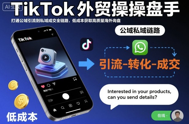 TikTok外贸操盘手,打通公域引流到私域成交全链路,低成本获取高质量海外询盘 TikTok外贸操盘手,打通公域引流到私域成交全链路,低成本获取高质量海外询盘