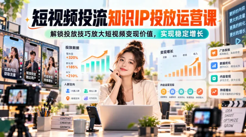 【精】房金·短视频投流知识IP投放运营课：掌握微信豆、短视频挂商品、控成本加热和数据分析等技能
