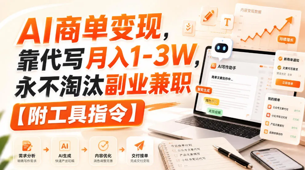 AI商单变现，靠代写月入1-3W，永不淘汰副业兼职【附工具指令】【揭秘】