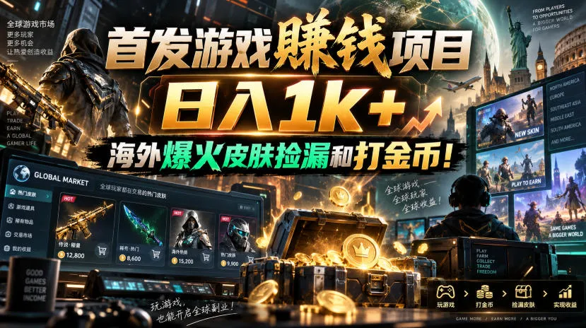 首发游戏賺钱项目,日入1k+,海外爆火皮肤捡漏和打金币!【揭秘】