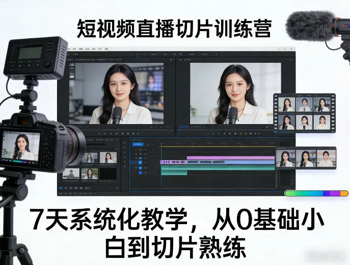 短视频直播切片训练营，7天系统化教学，从0基础小白到切片熟练