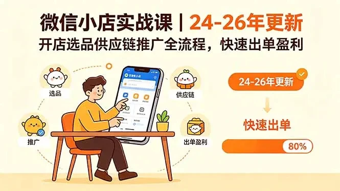【精】微信小店实战课，开店基础+选品技巧+批量上货+一件代发，从0到1快速出单