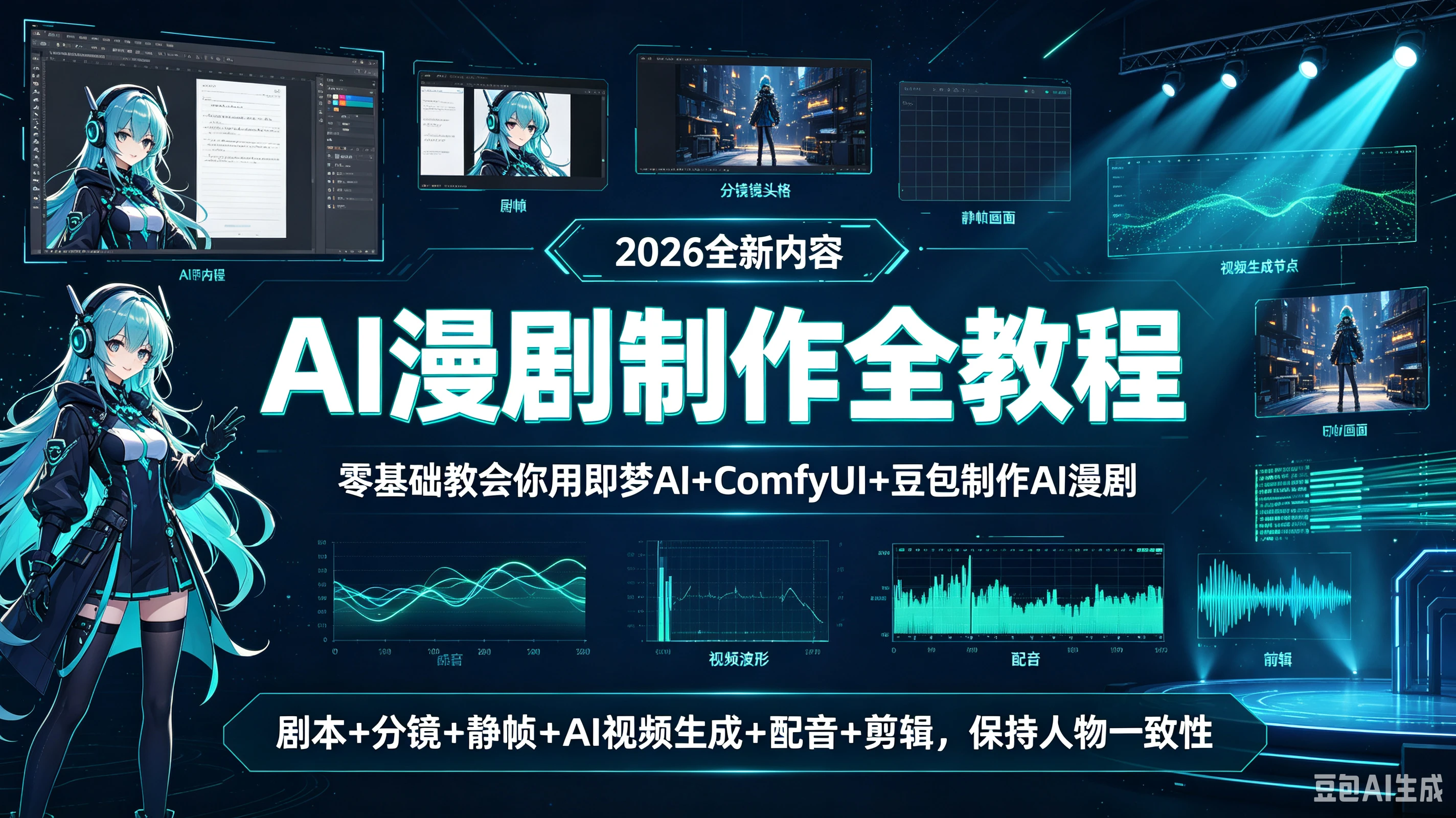 【精】AI漫剧制作全教程（2026全新内容）零基础教会你用（即梦ai+ComfyUI+豆包）制作ai漫剧！剧本+分镜+静帧+ai视频生成+配音+剪辑，保持人物一致性！