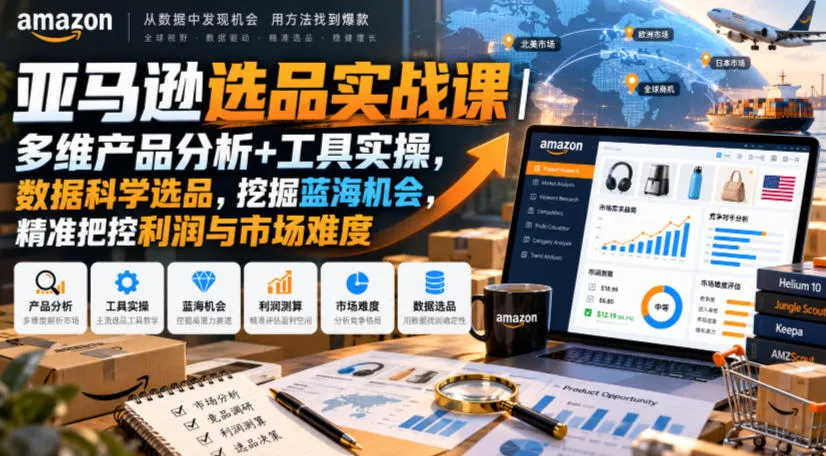 亚马逊选品实战课|多维产品分析+工具实操,数据科学选品,挖掘蓝海机会,精准把控利润与市场难度