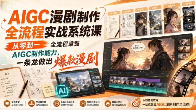 【精】AIGC漫剧制作全流程实战系统课，从零到一全流程掌握AIGC制作能力，一条龙做出爆款漫剧