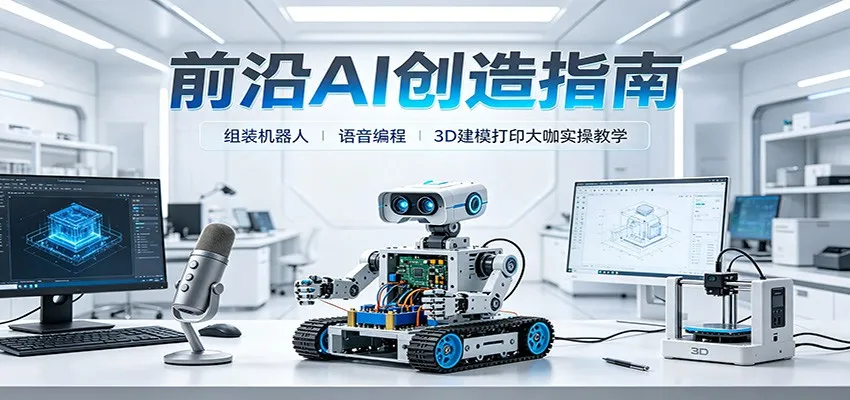 前沿AI创造指南:组装机器人、语音编程、3D建模打印大咖实操教学 前沿AI创造指南:组装机器人、语音编程、3D建模打印大咖实操教学
