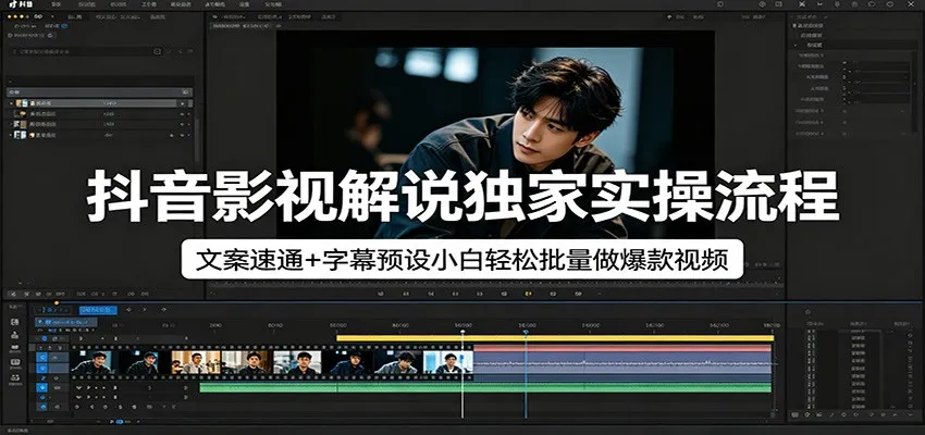 抖音影视解说独家实操流程，文案速通+字幕预设小白轻松批量做爆款视频