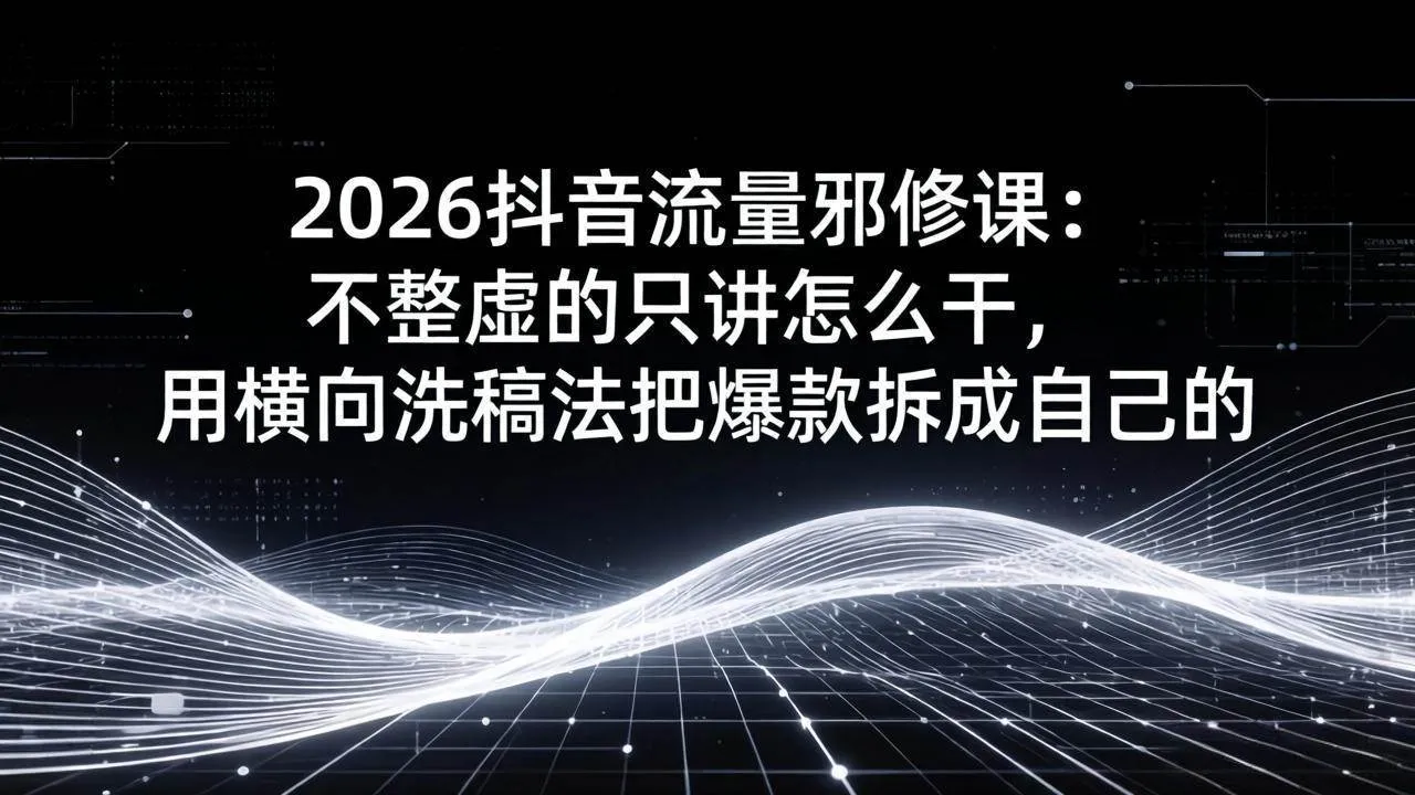 (17725期)2026抖音流量邪修课:不整虚的只讲怎么干,用横向洗稿法把爆款拆成自己的