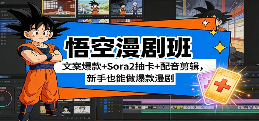 悟空漫剧班：文案爆款+Sora2抽卡+配音剪辑，新手也能做爆款漫剧