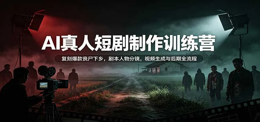 AI真人短剧制作训练营：复刻爆款丧尸下乡，剧本人物分镜，视频生成与后期全流程