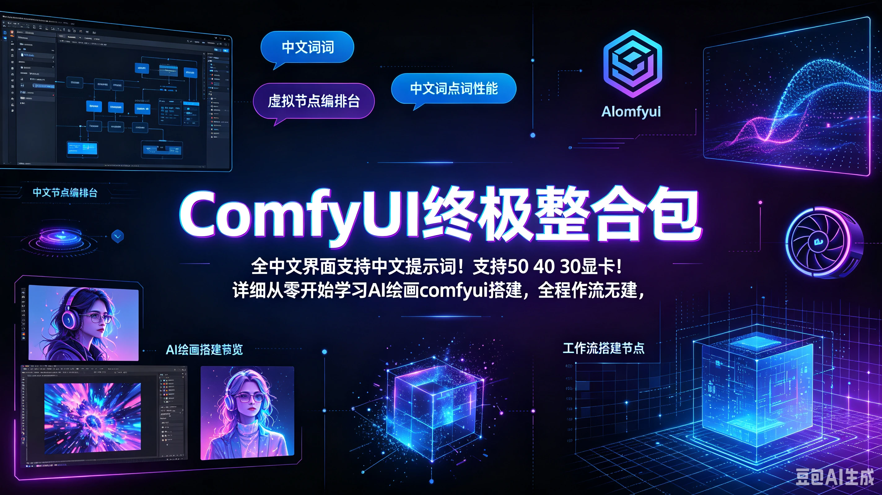 【精】ComfyUI终极整合包全中文界面支持中文提示词！支持50 40 30显卡！详细从零开始学习AI绘画comfyui工作流搭建，全程干货无废话