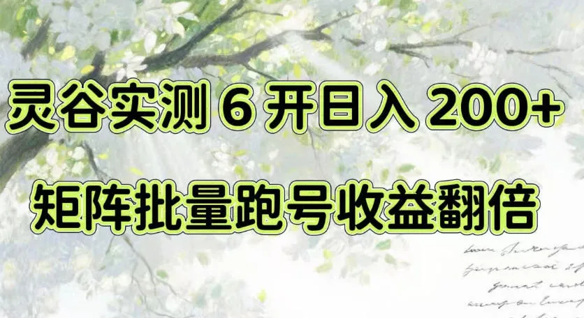 一台电脑就能做！灵谷实测6开日入200+，矩阵批量跑号收益翻倍【揭秘】