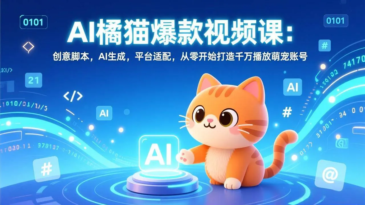 （17091期）AI橘猫爆款视频课：创意脚本，AI生成，平台适配，从零开始打造千万播放萌宠账号-资源之家