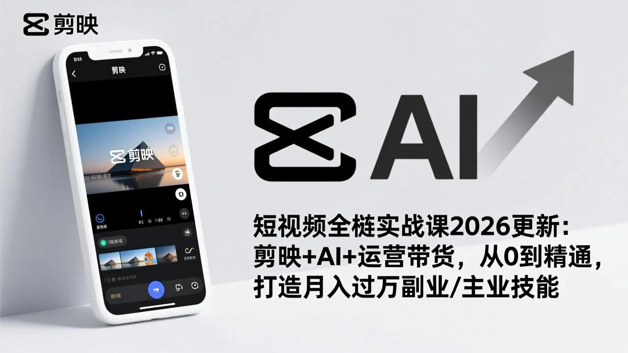 【精】短视频全栈实战课2026更新：剪映+AI+运营带货，从0到精通，打造月入过万副业/主业技能