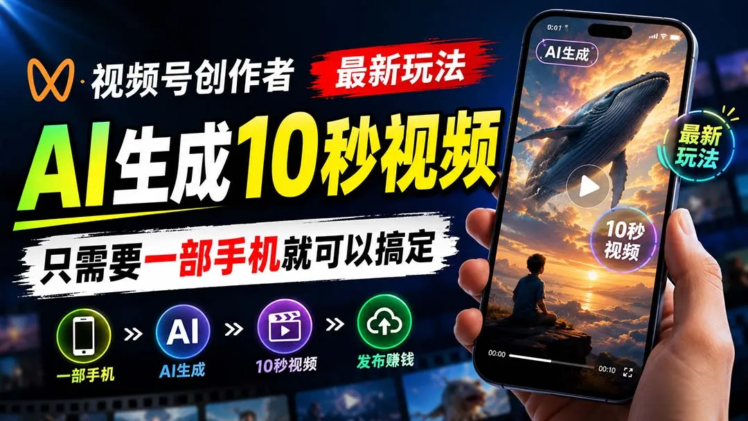 视频号创作者最新玩法，AI生成10秒视频，只需要一部手机就可以搞定