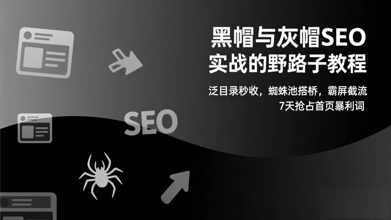 （17125期）黑帽与灰帽SEO实战的野路子教程：泛目录秒收，蜘蛛池搭桥，霸屏截流，7天抢占首页暴利词