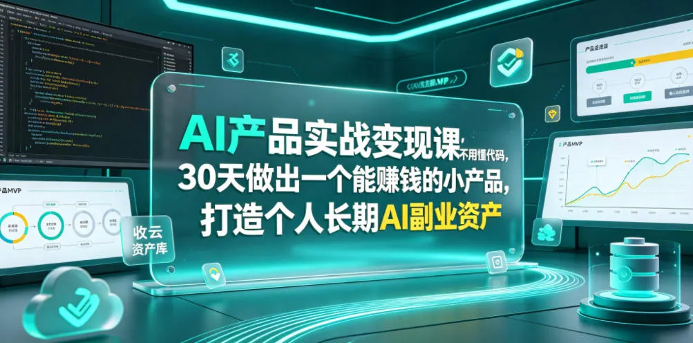 AI产品实战变现课,不用懂代码,30天做出一个能賺钱的小产品,打造个人长期AI副业资产 AI产品实战变现课,不用懂代码,30天做出一个能賺钱的小产品,打造个人长期AI副业资产