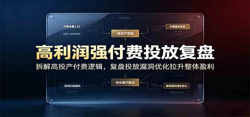 高利润强付费投放复盘：拆解高投产付费逻辑，复盘投放漏洞优化拉升整体盈利