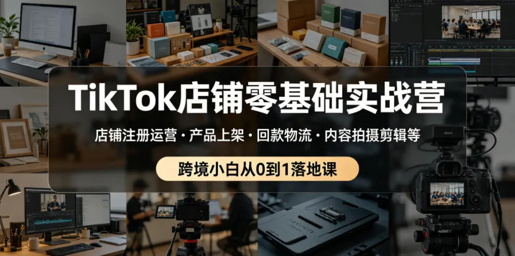 TikTok店铺零基础实战营，店铺注册运营・产品上架・回款物流・内容拍摄剪辑等 ，跨境小白从0到1落地课