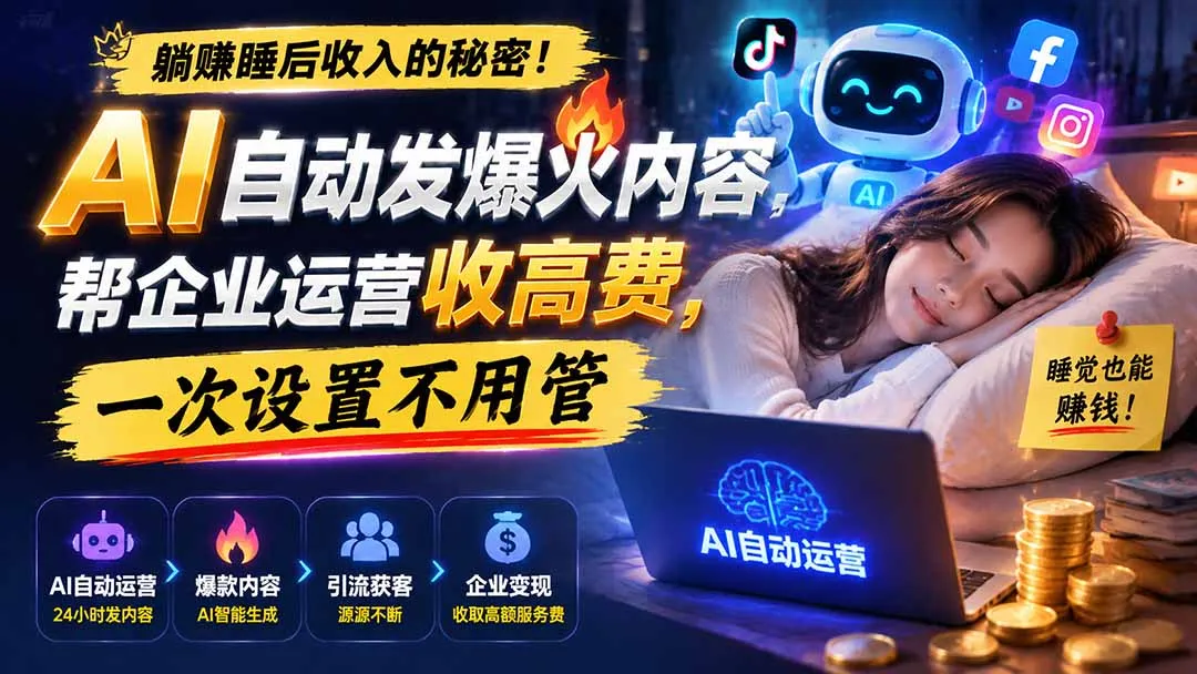 躺赚睡后收入的秘密！AI 自动发爆火内容，帮企业运营收高费，一次设置不用管【原创双语字幕】