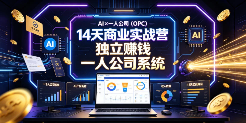 【精】AI×一人公司（OPC）14天商业实战营，用AI帮你搭建一个属于你自己的、能独立賺钱的一人公司系统