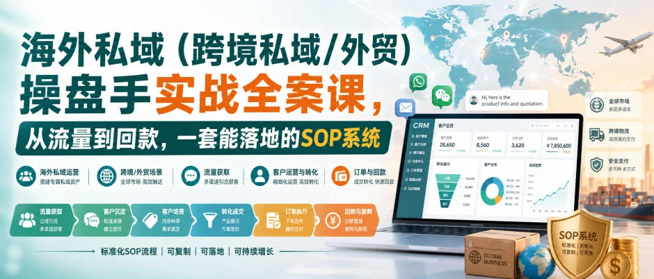 【精】海外私域（跨境私域/外贸）操盘手实战全案课，从流量到回款，一套能落地的SOP系统